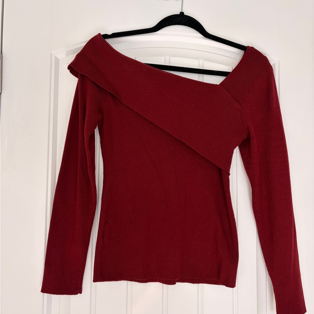 Elegant Off-Shoulder Red Sweater